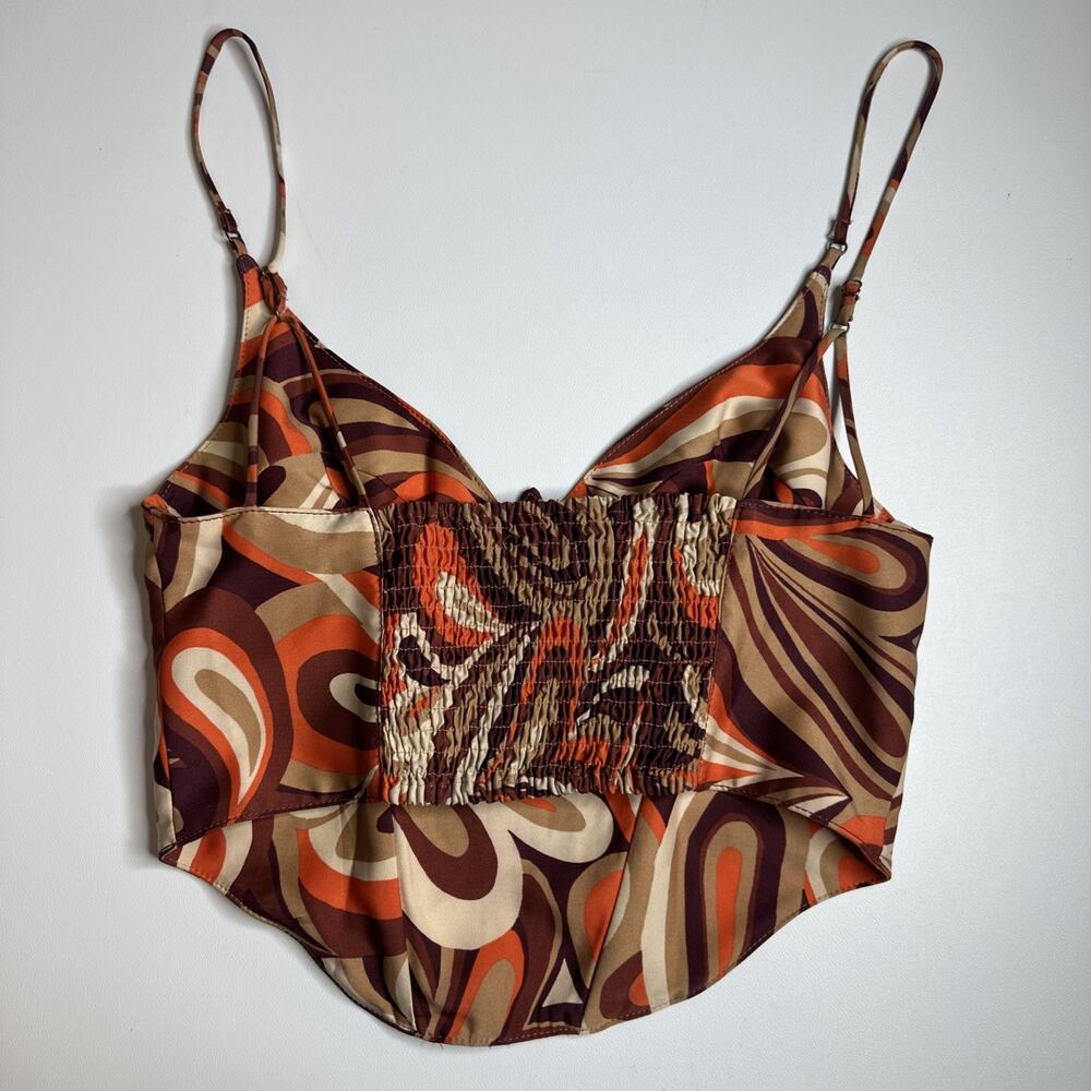 Urban Outfitters Karissa Swirl Corset Top Women’s M Orange Brown Retro 70s Boho - Picture 4 of 12